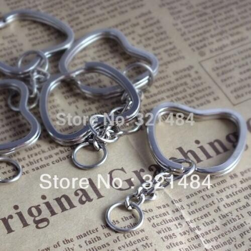 Wholesale 100piece/lot rhodium plated apple key ring with link chain key chain findings keychain diy jewelry accessories