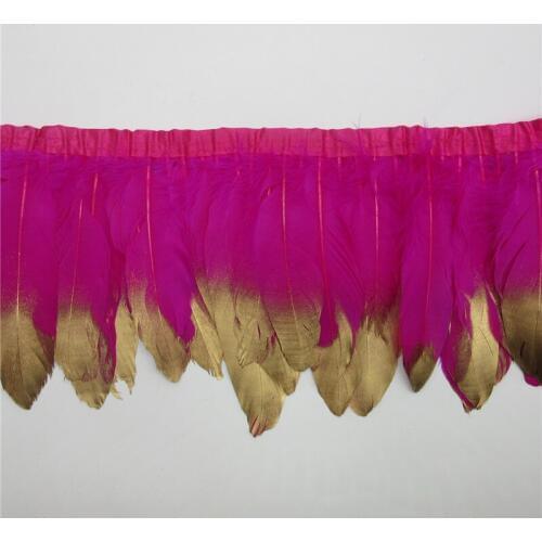 Wholesale Goose Feather Trims 6 Meter Rose Geese Feather Ribbons/15-18cm Fringes Gold Goose Feather Cloth Belt DIY decorative