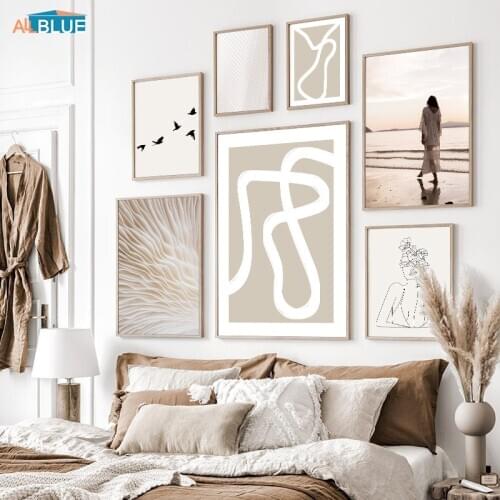 Posters And Prints Abstract Line Beige Texture Wall Art Painting Canvas Picture Nordic Home Interior Decoration For Living Room
