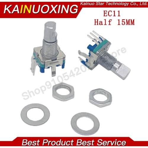 5PCS Half axis rotary encoder, handle length 15mm code switch / EC11 / digital potentiometer with switch 5Pin