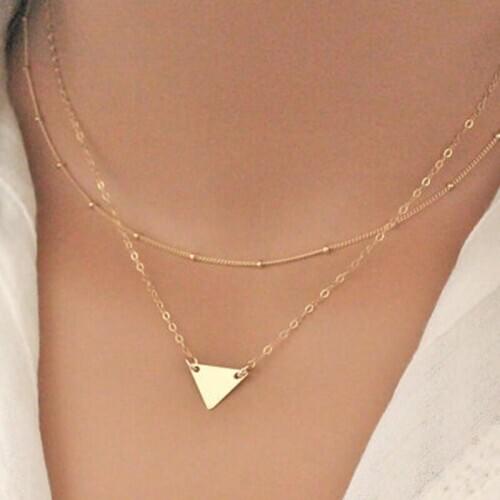 Simple Triangle Necklace Aesthetic Pendant Necklaces Multilayer Copper Bead Chain Necklace Harajuku Lady Jewelry Collares