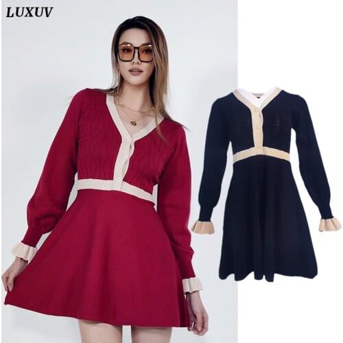 LUXUV Womens Dress Shirt Spring Knitted Clothing Slim Office Lady Harajuku Sukienka long Sleeve Aesthetic Lolita Robe Sweater C