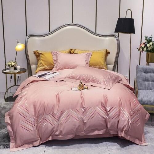 Luxury 100S Egyptian cotton Pink yellow green Bedding set Duvet Cover Bed Linen Fitted Sheet Pillowcases