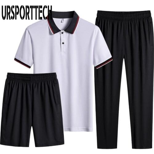 Tracksuit Men Sets Summer New Casual Mens Set 3 Pieces Sportswear Suit Outfits Short Sleeve T-shirt Pants Shorts Joggers Sets