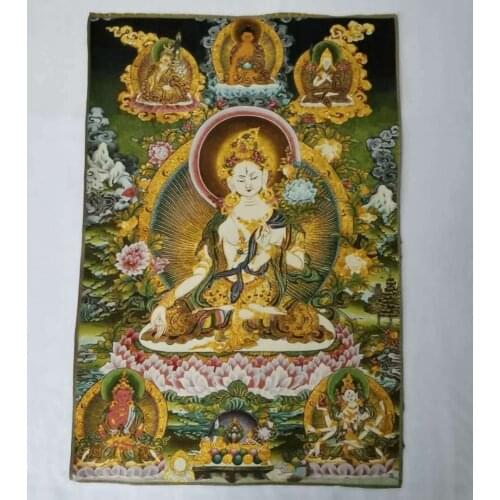 Tibet Tibetan Cloth Silk White Tara spirit of Compassion Goddess Tangka Thangka
