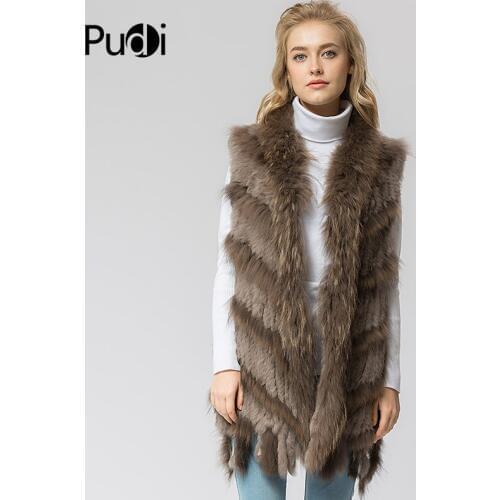 VR039 Knitted Knit New Real Rabbit &raccoon Fur Vest Overcoat Jacket Womens Winter Warm Genuine Fur Vest Plus Size