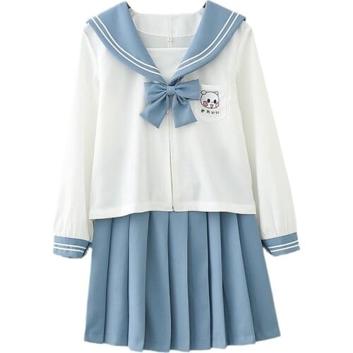Japanese Kawaii Pleated Shirt Dress Sets Teen Soft Girls Cute Lolita Jk School Uniform Long Sleeve Sailor Anime Cosplay Costume