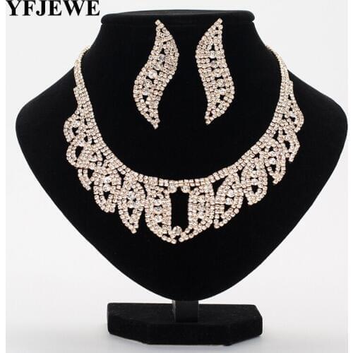 YFJEWE Women Bridal Wedding Jewelry Sets Charm Full Crystal Rhinestone Pendant Necklaces Earrings Sets for Women Party N349