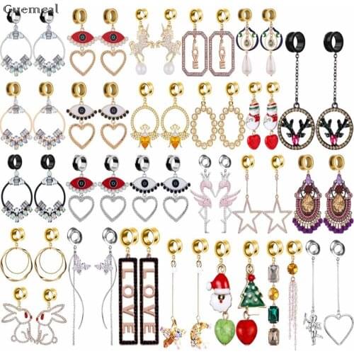 Guemcal 2pcs Fashion Personality Asymmetric Santa Bee Five-pointed Star Pearl Tassel Ear Piercing Jewelry