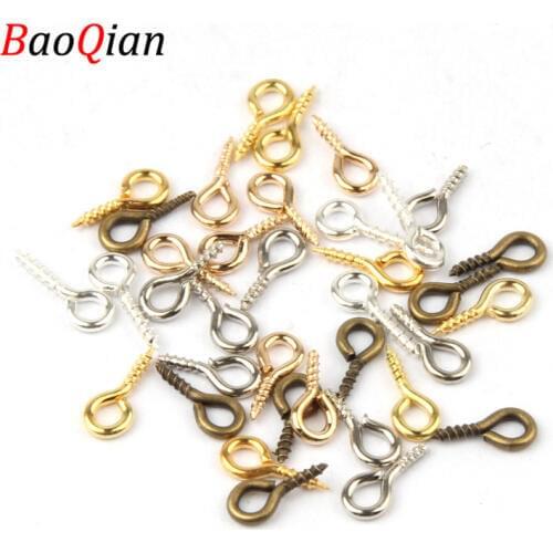 200 PCS Miniature Pinhole Screw Buckle For DIY Jewelry Making Accessories Eyebolt Screw Close Rings Hooks