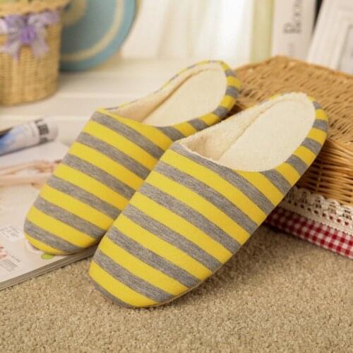 Women Indoor Slippers Warm Plush Home Slipper Striped Design Anti Slip Autumn Winter Shoes Ladies House Floor Soft Slient Slides
