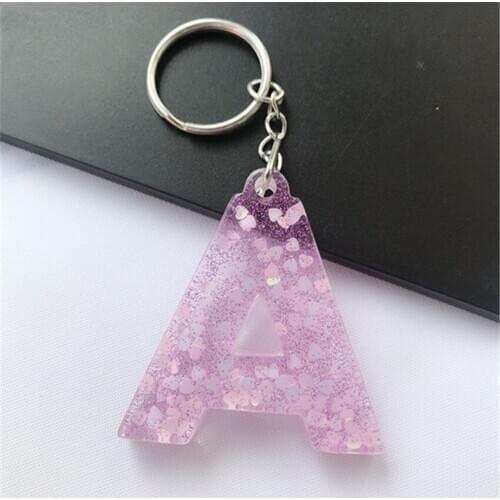 1PC Pink Color Keyring English Letter Keychains 26 Words Glitter Resin A TO Z Handbag Charms for Woman