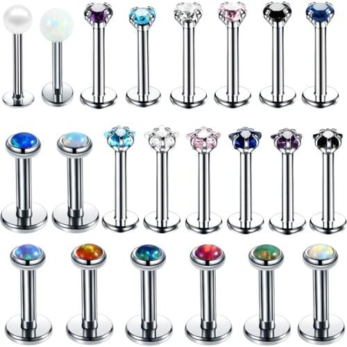 1PC Steel Opal Lip Monroe Rings Crystal Gem Orelha Cartilage Upper Ear Stud Helix Bar Piercing Tragus Earrings Women Jewelry 16G