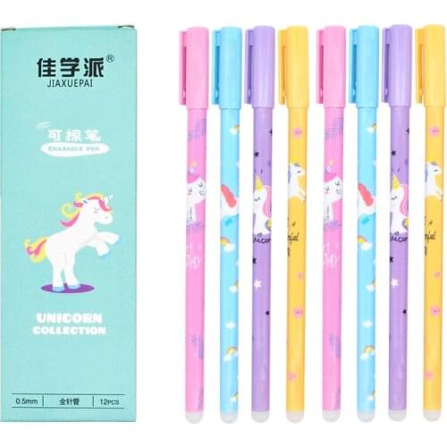 12Pcs/Set Kawaii Unicorn Erasable Gel Pen 0.5mm Black Blue Gel Ink Office School Erasable Pen Constellations Writing Stationery