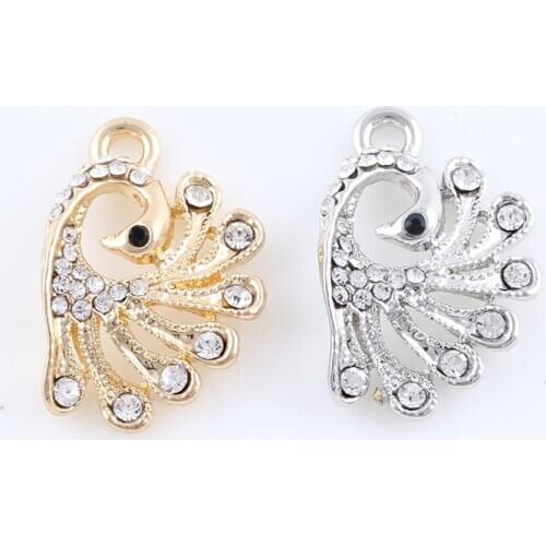16*23mm Fashion Pendant Jewelry Crystal Peacock Charms For DIY Necklace Bracelet Jewelry Making Animal Pendants For Women