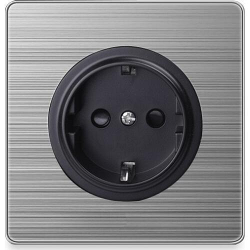 86 type 4 Gang 2 Way Press button home switch Acrylic led brushed stainless steel mirror light point switch France UK socket