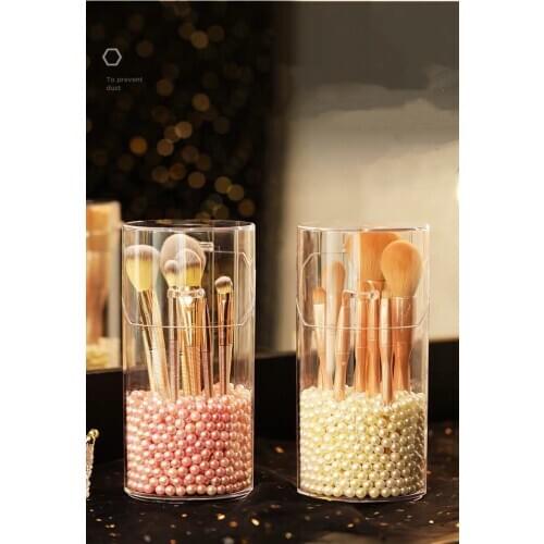 Acrylic Makeup Brushes Organizer Cosmetic Holder Makeup Tools Storage Pearls Box Accessory Organizer Box with Cover