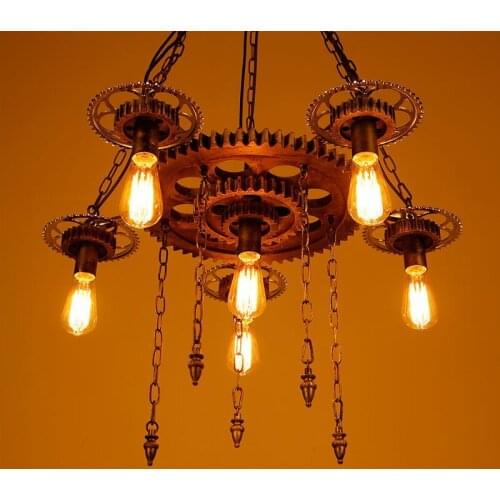 American Loft Wrought Iron Pendant Lights Vintage Industrial Gear chains Pendant Lamp Bar Light Fixtures Lamparas