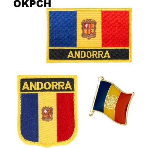 Andorra National Flag Embroidered Iron on Patches for Clothing Metal badges PT0014-3