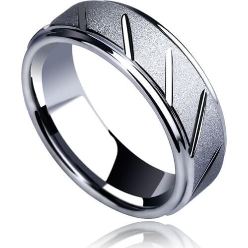 Free Shipping Mans Tungsten Jewelry Carbide Rings 7mm Width Brushed and Grooving Comfort Fit Band Size 7-12