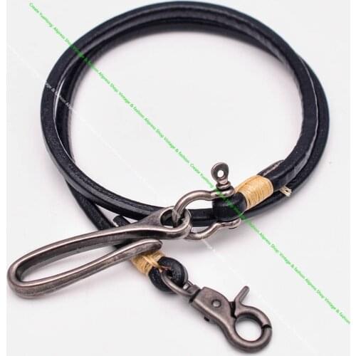 15-30" Handmade Long Biker Motocycle Trucker Black Thick Veg Cowhide Plain Leather Keyring Jean Wallet Chain With Hook Clasp
