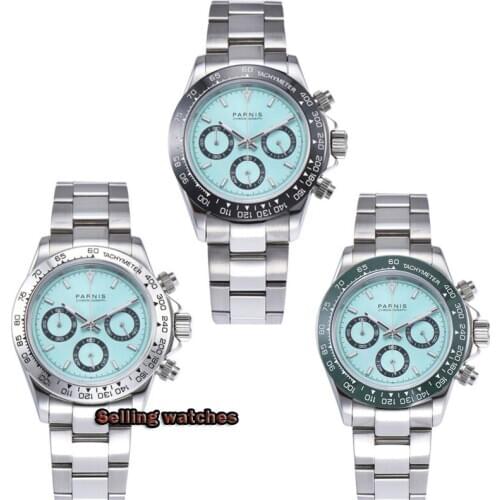Men Quartz Watches 39mm PARNIS luxurious clock sapphire crystal deployment clasps full Chronograph quartz mens watch