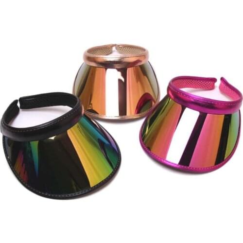 Women Men Hologram Rainbow Wide Brim Sun Visors Hat Topless Sunglasses UV Protection Plastic Panel Sportswear Clip-On Summer Cap