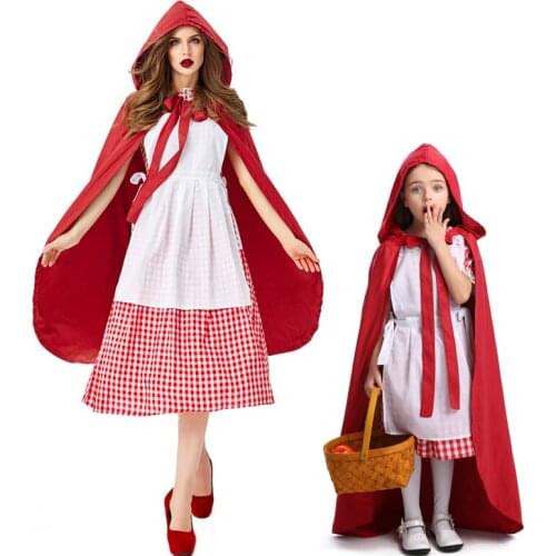 Halloween Purim Women Girl Classic Little Red Riding Hood Costume Dress Cape Fantasy Fancy Dress