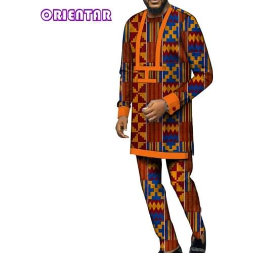 2 Pieces Set African Men Clothes African Dress Shirt and Pants Set for Men Long Sleeve Dashiki Bazin Riche African Suits WYN991