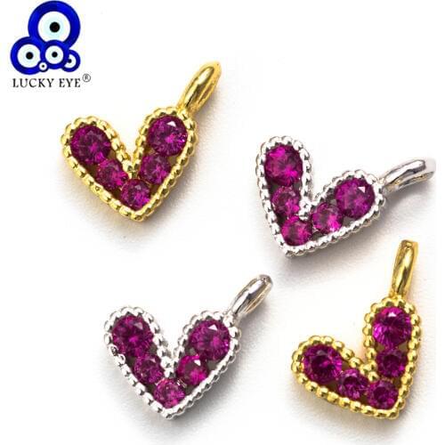 Lucky Eye Heart Charms Zircon Crystal Micro Copper Heart Pendant For Bracelets Necklace Jewelry Findings EY5539