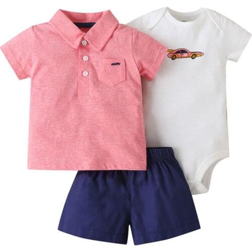 Summer Baby Girl Boy Casual Short Sleeve Pattern Print T-shirt Tops+Romper+Shorts Suits Costume Set 2021