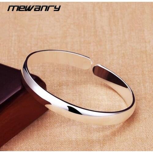 Mewanry 925 Sterling Silver Smooth Open Couples Vintage Bracelet Fashion Trendy Elegant Party Jewelry Birthday Gift for Women