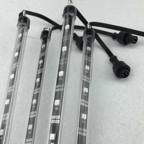 16mm DC12V addressable 1M long 3D WS2812B RGB meteor tube light;64pcs WS2812B LEDs/32pixels;with 4 core 13.5mm male connector