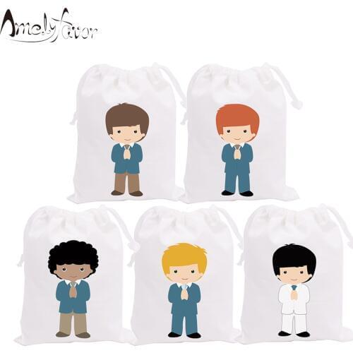 My First Communion Theme Party Favor Bags Boys and Girls Party Gift Bags Candy Bags Party Event Festival Supplies Boys 5PCS