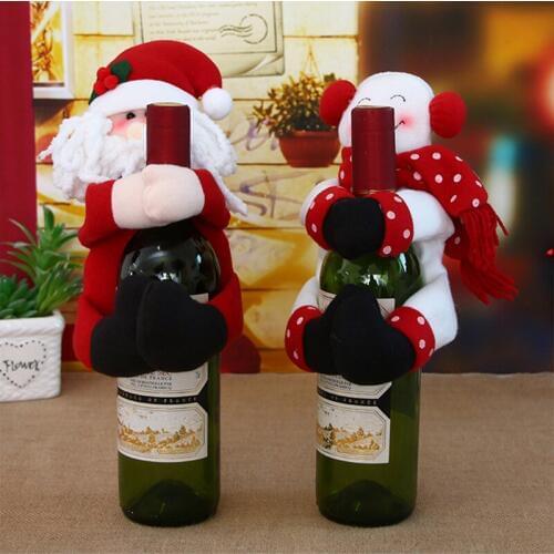 Cartoon Santa Snowman Doll Christmas Wine Bottle Bags Cover New Year Party Champagne Holders Home Dinner Table Decor Gift