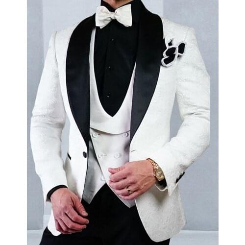 Luxury Shawl Lapel men suit set Custom made White slim fit Three Pieces Wedding Suits Men Prom Tuxedo Red/Black/Blue Suits