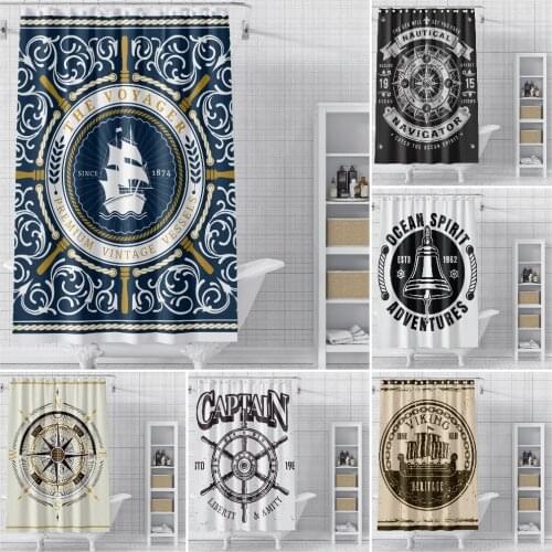 Navigation Shower Curtains Rudder Compass Bath Curtain Waterproof Bathroom Decor With Hooks 3d Printing Bath Curtain