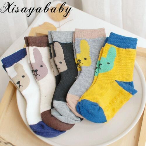 XISAYABABY 3 Pairs/Lot New Summer cotton Mesh Baby Socks Anti Slip Cartoon Rabbit children socks for Boys Girls 0-4years old