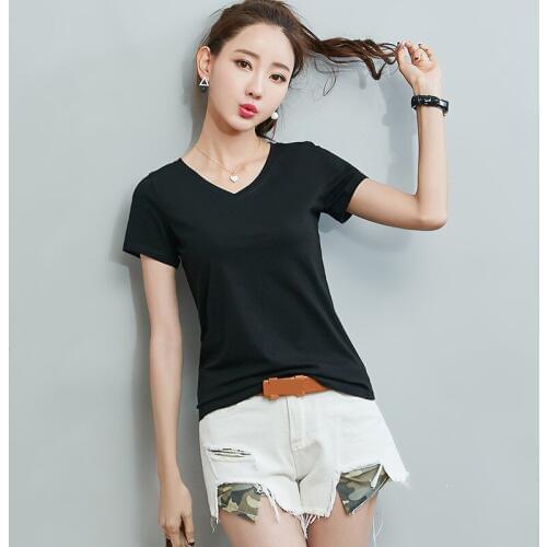 MRMT 2021 Brand New Summer Womens Short Sleeved T-shirt V-collar T-shirt for Female Thin Stretch Solid Color Tops Tshirt