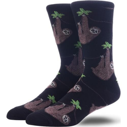 Novelty Men Sloth Animal Cartoon Cotton Socks Winter Funny Cool Black Crew Socks For Gift