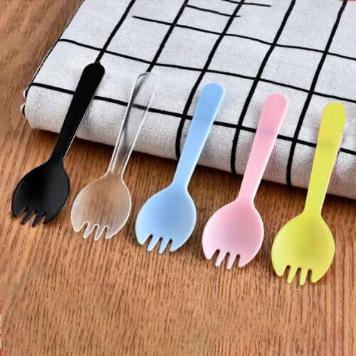 100pcs Disposable Plastic Spoons Forks For Cake Ice Cream Salad Fruit Dessert Birthday Party Cake Baking Shop Supplies 6color