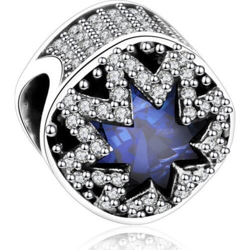 Authentic 925 Sterling Silver Charm Blue Frost Flower Crystal Beads For Original Pandora Charm Bracelets & Bangles Jewelry