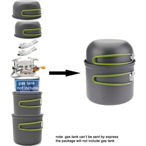 Portable Outdoor Camping 2 Person Cookware Set Pot Bowl Spoon and Gas Stove Picnic Hiking Cooker