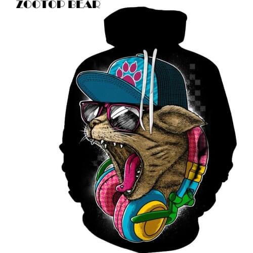 Rock Cat 3D Sweatshirts Men/Women Hoodies With Hat Print Fashion Autumn Winter Loose Thin Hooded Hoody Tops