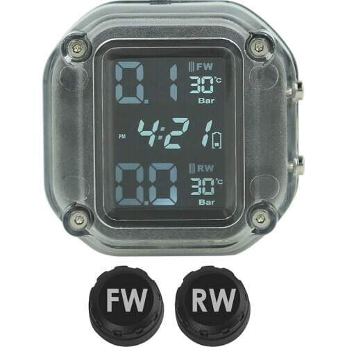 Waterproof Motorcycle TPMS USB Rechargeable LCD Display Motorbkie Tire Pressure Monitoring System with 2 External Sensors