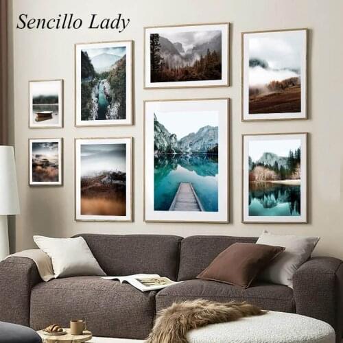 Nordic Style Landscape Wall Poster Canvas Print Lake Mountain Nature Scenery Art Painting Scandinavian Home Decoration Picture