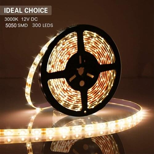 LED Strip 5M 12V 300LEDs 5050SMD Waterproof Flexible Color Ribbon Light DIY Home Decor BackLight Lamp Tape Diode Light String