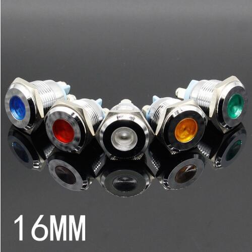 LED Metal Indicator light 16mm waterproof Signal lamp LIGHT 3V 6V 12V 24V 220v screw connect red yellow blue white