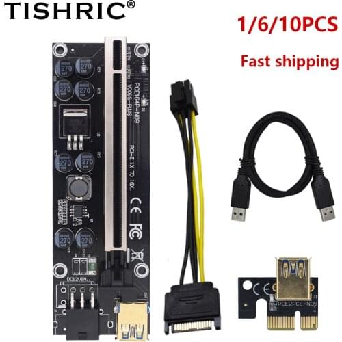 TISHRIC PCI Riser Card VER009S Plus PCI-E PCIE Graphics Extension Cable 009S Plus Riser 1X To 16X Extender For GPU Miner Mining