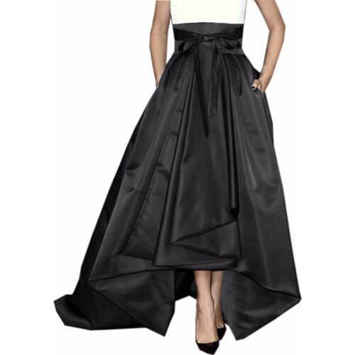 Retro Long High Low Skirts For Women To Party With Pockets Zipper Ribbon Sash Bow Female Adult Satin Skirt Maix Pleat Saia